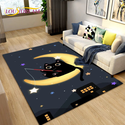 3D Cartoon Cat Moon Area Living Room Rug