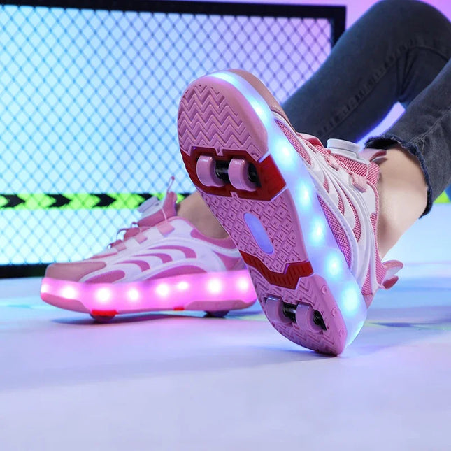 Girls Pink USB-Charging LED Skater 4W Sneakers