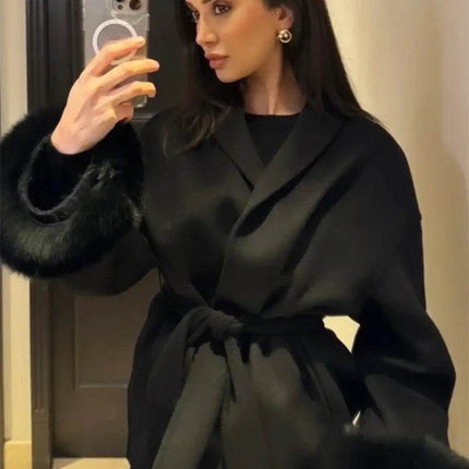 Tumilkets Fox Fur Woolen Women's Overcoat 2025 Outerwear - Mad Fly Essentials