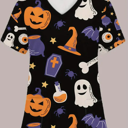 Nursing Scrub Women Halloween Skull Print Medical Uniform - Nursing Scrub - AltGoth - Mad Fly Essentials