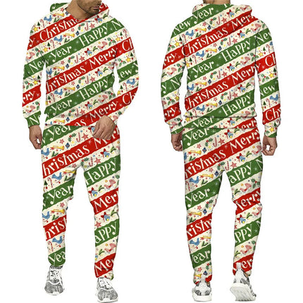 Men Party Santa-Claus-3D Hoodie-Pants Tracksuit Set