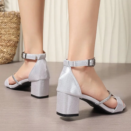 High Heels Women Black Chain Peep Toe Buckle Heels - High Heels - Reave Cat - Mad Fly Essentials