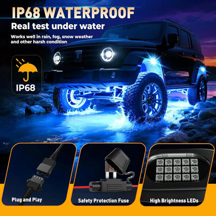 Auto LED Light RGB 14pod App Underglow Chasis Lighting - Auto LED Light - Dselchun - Mad Fly Essentials
