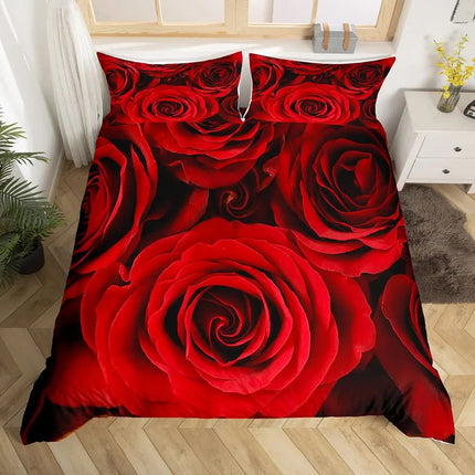 Duvet Set Home Black Red Rose Floral Bedding Set - Duvet Set - Sofa Design Labs - Mad Fly Essentials