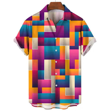 Men 3D Print Color Block Hawaiian Shirts - Mad Fly Essentials