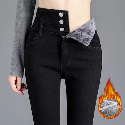Jeans Women Skinny High Waist Velvet Fleece Pants - Jeans - Bleasendy - Mad Fly Essentials