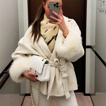 Tumilkets Fox Fur Woolen Women's Overcoat 2025 Outerwear - Mad Fly Essentials