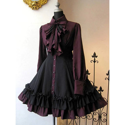 Women Medieval Gothic Black Lace Cosplay Dress