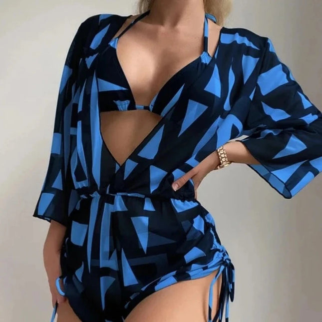 Women Blue Black Halter S-3XL Bikini Swimwear Set