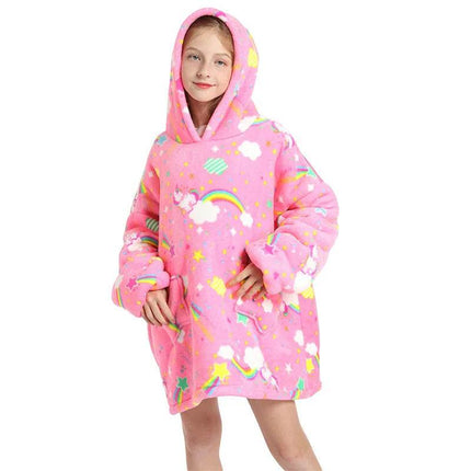 Kids Girl Unicorn Animal Sherpa Hoodies Blankets - Mad Fly Essentials