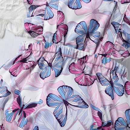 Baby Girls Butterfly Print Ruffled Onesie