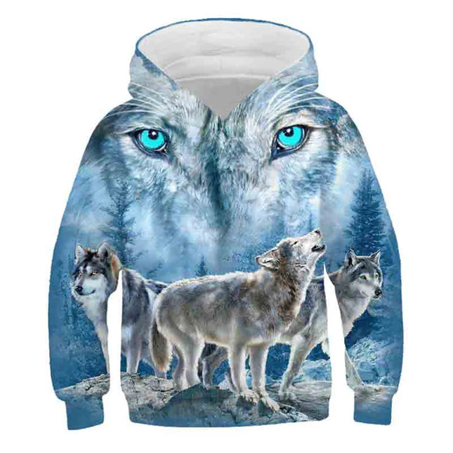 Boys 4-14Y 3D Wolf Animal Vintage Hoodies