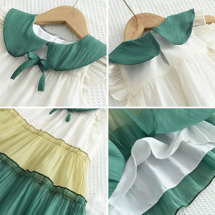 Baby Girl Doll Collar Color Blocked Cake Dress - Mad Fly Essentials