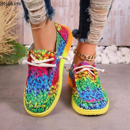 Sneakers Women Abstract Rainbow Lace Canvas Shoes - Sneakers - Lilicochan - Mad Fly Essentials