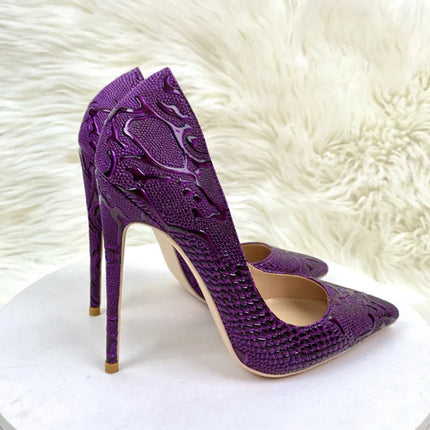 High Heels Women Purple Floral Embossed Crocodile Effect Heels - High Heels - Tikicup - Mad Fly Essentials
