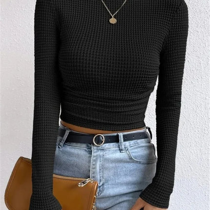 Crop Top Women Waffle Rib Bottoming Top - Crop Top - Werueruyu - Mad Fly Essentials
