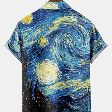 Men Van Gogh Fashion Lapel Party Shirts