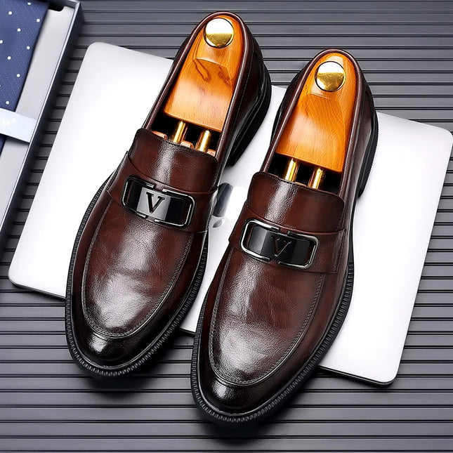 Men Black Leather Formal Pointed-Toe Loafers