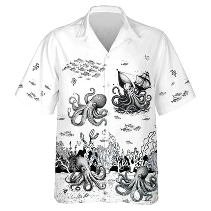 Men Animal Octopus Short Hawaiian Party Shirts