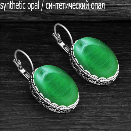 Vintage Oval Quartz Jade Amethyst Earrings - Mad Fly Essentials