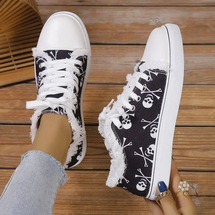 Women Footwear Skull Bat Vulcanized Retro Canvas Shoes Sneakers - Women Footwear - Maogu - Mad Fly Essentials