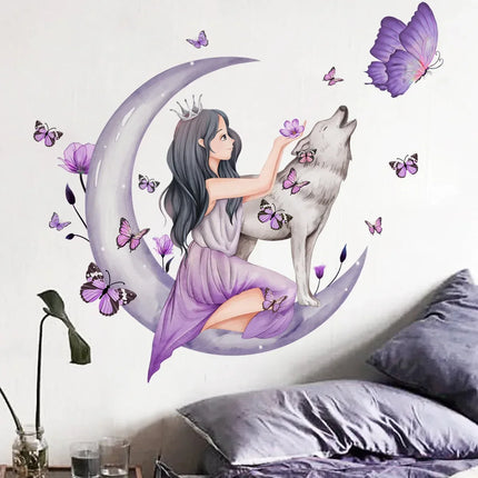 3D Purple Butterfly Fantasy Moon DIY Wall Sticker