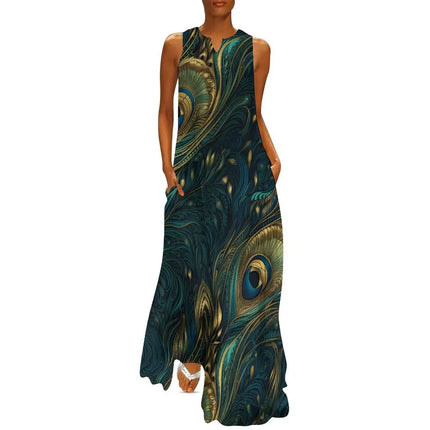 Maxi Dress Women Golden Summer Animal Peacock Dress - Maxi Dress - Aorsin - Mad Fly Essentials