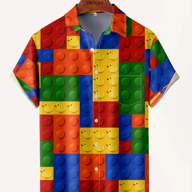 Men 3D Building Blocks Graphic Hawaiian Shirt