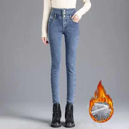Jeans Women Skinny High Waist Velvet Fleece Pants - Jeans - Bleasendy - Mad Fly Essentials