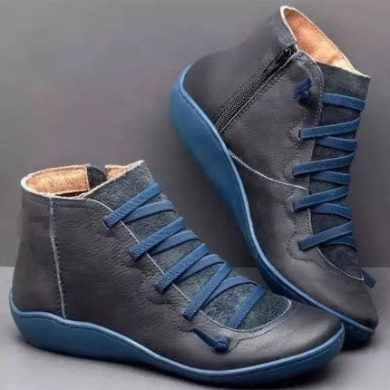 Women Retro Leather Stitched Ankle Boots