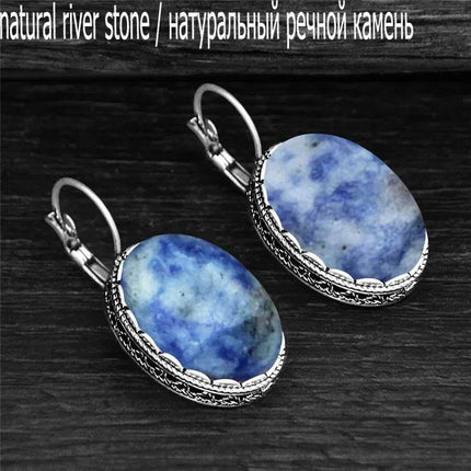 Vintage Oval Quartz Jade Amethyst Earrings - Mad Fly Essentials