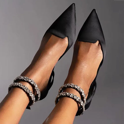 Women Crystal Gladiator Pointed Toe Pumps