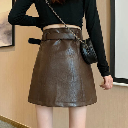 Mini Skirt Women Slim Leather High Waist Skirt - Mini Skirt - Aelegantmis - Mad Fly Essentials