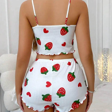 Women Strawberry Heart Homewear 2pc Pajama Set - Mad Fly Essentials