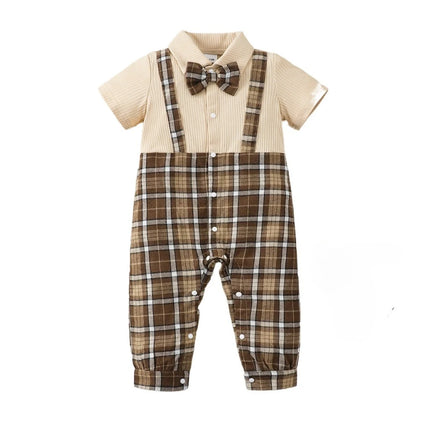 Baby Romper Boy Bowtie Long Plaid Gentleman Suit - Baby Romper - Bibihou - Mad Fly Essentials