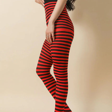 Women High-Waist Striped Gothic Leggings