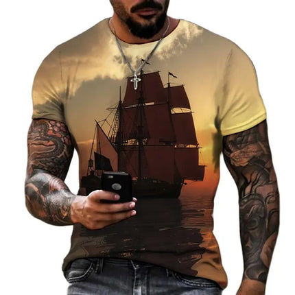 Men Vintage Pirate Crew-Neck 3D Summer Shirts