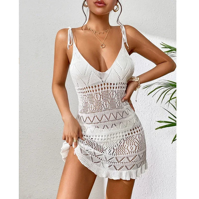 Women Sexy Crochet Beach White Mini Dress