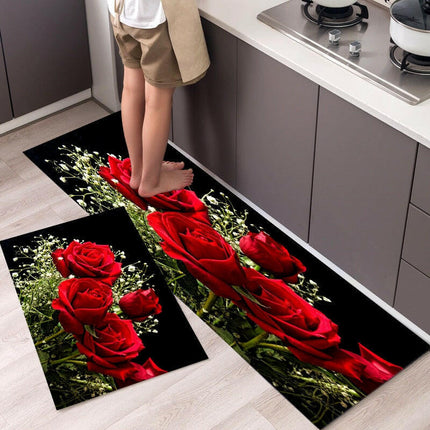 Long Floral Leaf Kitchen Floor Mat