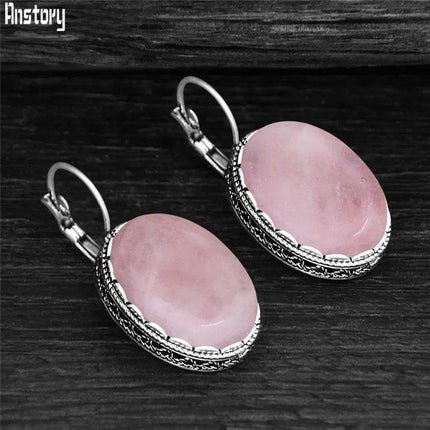 Vintage Oval Quartz Jade Amethyst Earrings - Mad Fly Essentials