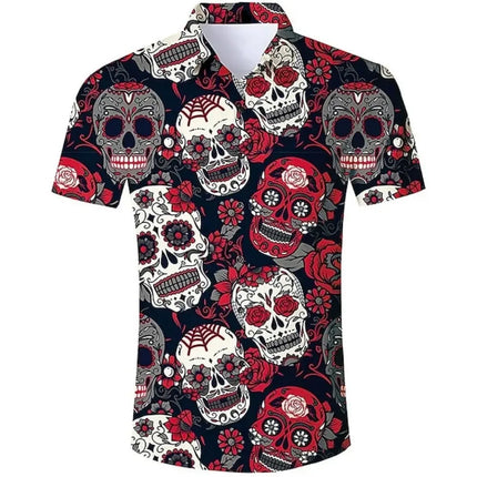 Shirt Men Hawaiian 3D Lapel Skull Party Tees - Shirt - Oufisun - Mad Fly Essentials