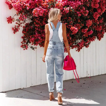 Jeans Women Washed Ripped Casual Denim Suspenders - Jeans - Avalokite - Mad Fly Essentials