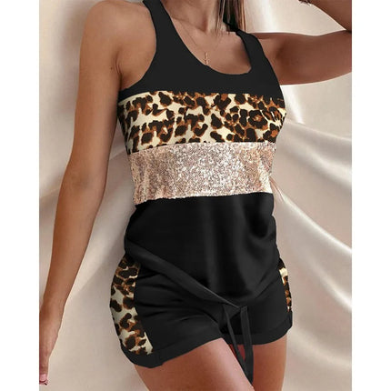 Women Leopard Hearts Vacation Nightwear Pajama Set