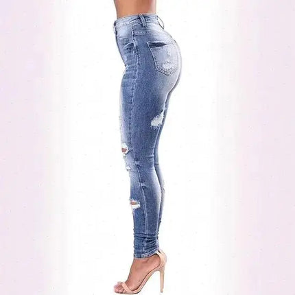 Jeans Women Ripped Hole Pencil Denim Trousers - Jeans - Honeygaga - Mad Fly Essentials