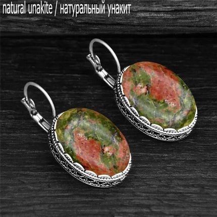 Vintage Oval Quartz Jade Amethyst Earrings - Mad Fly Essentials