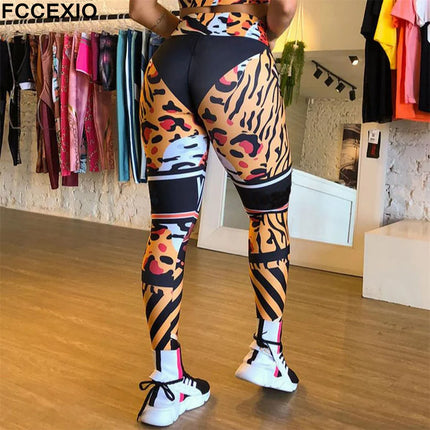 Women 3D Leopard Striped Running Fitness Leggings