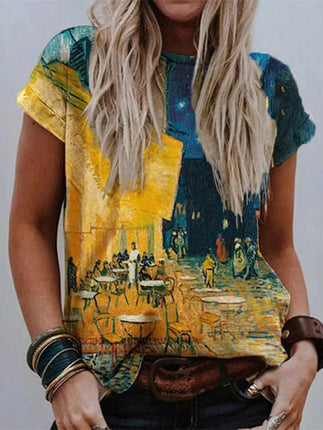 Shirt Women Retro Starry Night Van Gogh 3D Tee - Shirt - Boxdaq - Mad Fly Essentials
