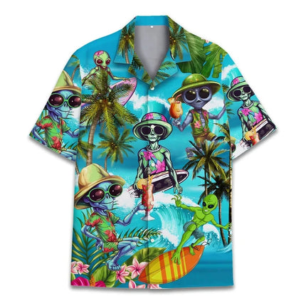 Men Funny Alien 3D Fashion Hawaiian Shirts