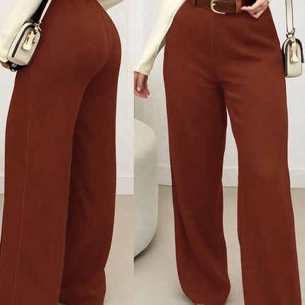 Dress Pants Women High Waist Solid Brown Office Trousers - Dress Pants - SK - Mad Fly Essentials