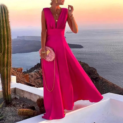 Women Pink V Maxi Beach Dress